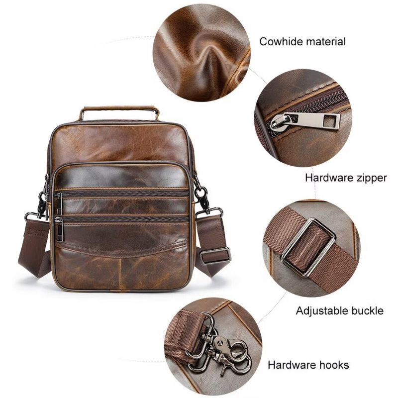 Bolsa Ombro Masculina Sofisticada Couro Para Estadia - Café