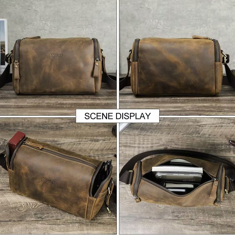 Bolsas Ombro Masculinas Bolsa Crossbody Couro Genuíno - Café