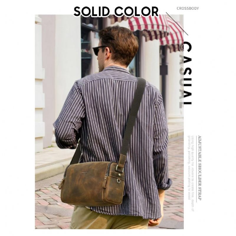 Bolsas Ombro Masculinas Bolsa Crossbody Couro Genuíno - Café