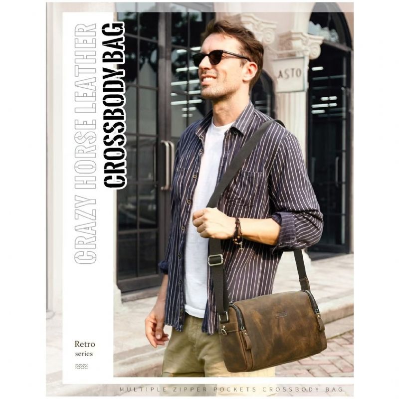 Bolsas Ombro Masculinas Bolsa Crossbody Couro Genuíno - Café