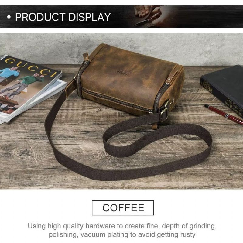 Bolsas Ombro Masculinas Bolsa Crossbody Couro Genuíno - Café