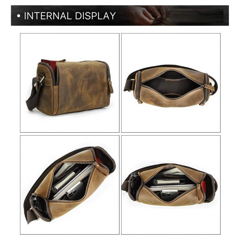 Bolsas Ombro Masculinas Bolsa Crossbody Couro Genuíno - Café