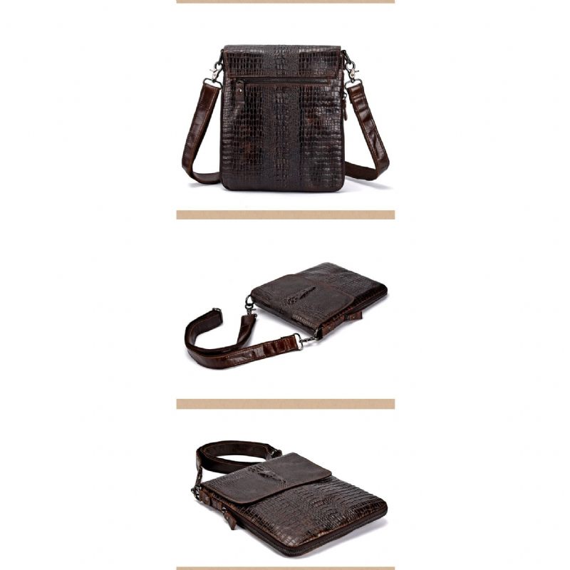 Bolsas Ombro Masculinas Bolsa Mensageiro Couro Cera Óleo - Café