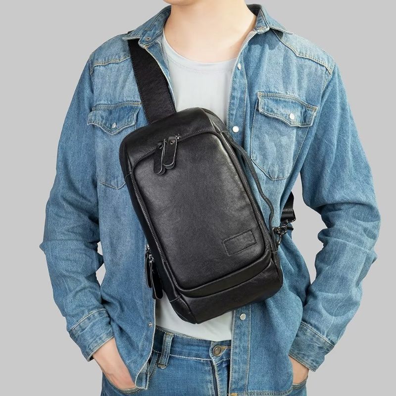 Bolsas Ombro Masculinas Bolsa Peito Vintage Mochila Elegante - Preto