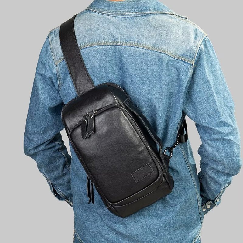 Bolsas Ombro Masculinas Bolsa Peito Vintage Mochila Elegante - Preto