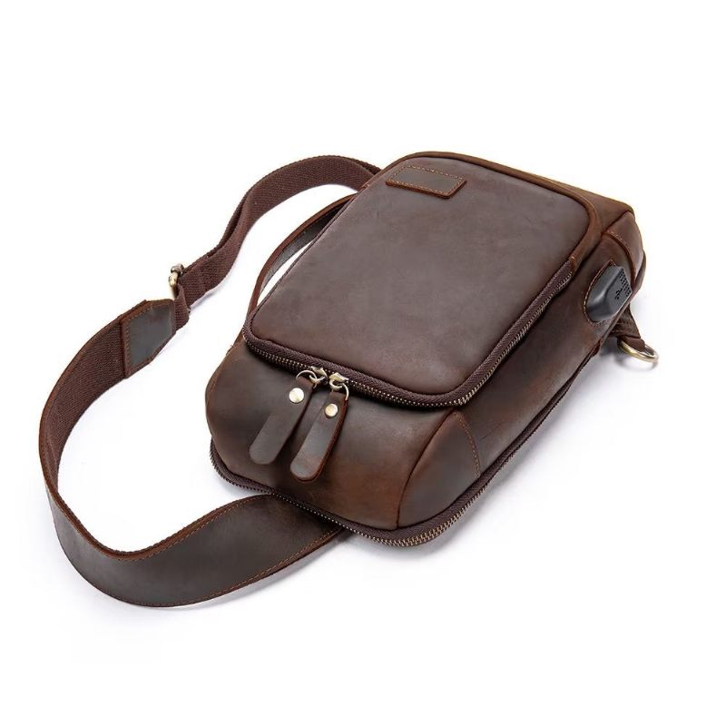 Bolsas Ombro Masculinas Bolsa Peito Vintage Mochila Elegante - Café