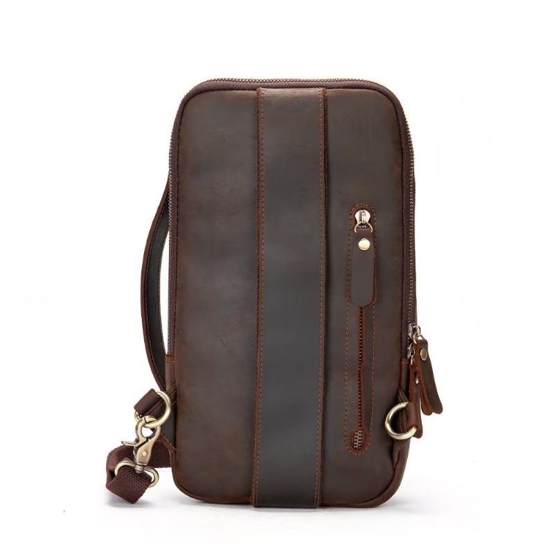 Bolsas Ombro Masculinas Bolsa Peito Vintage Mochila Elegante - Café