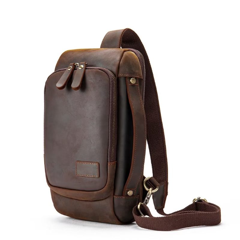 Bolsas Ombro Masculinas Bolsa Peito Vintage Mochila Elegante - Café