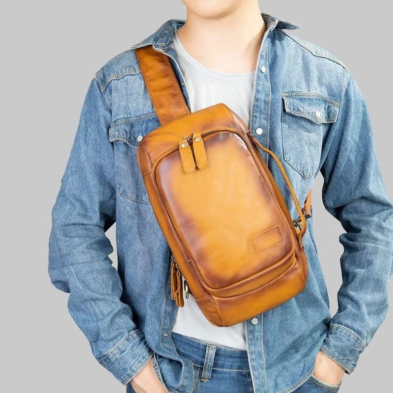 Bolsas Ombro Masculinas Bolsa Peito Vintage Mochila Elegante - Marrom