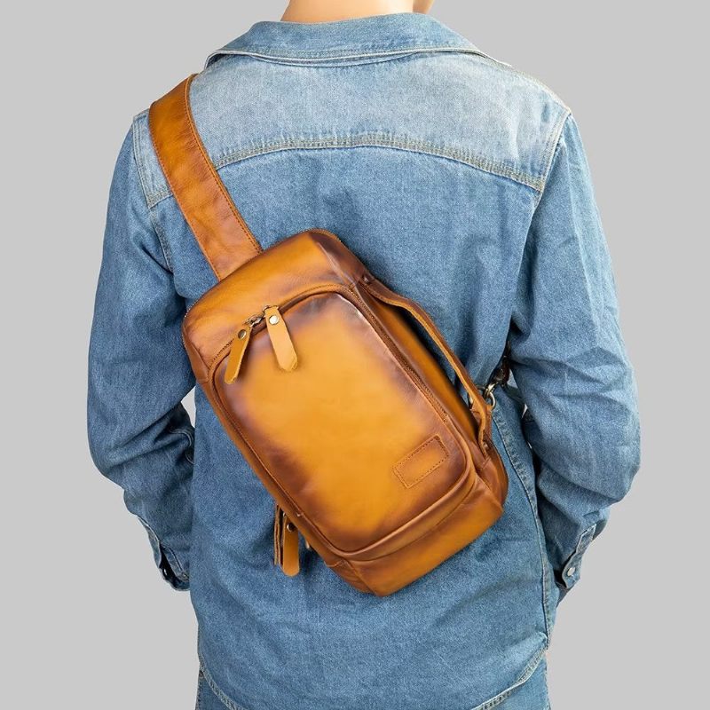 Bolsas Ombro Masculinas Bolsa Peito Vintage Mochila Elegante - Marrom