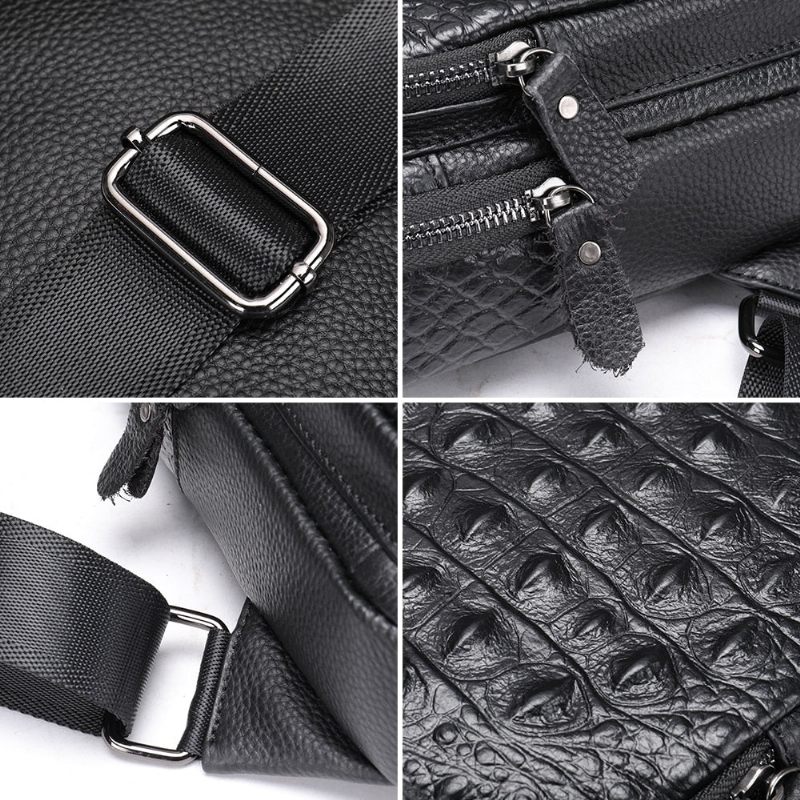 Bolsas Ombro Masculinas Chiques Couro Com Zíper Bolsa Mensageiro Crossbody - Preto