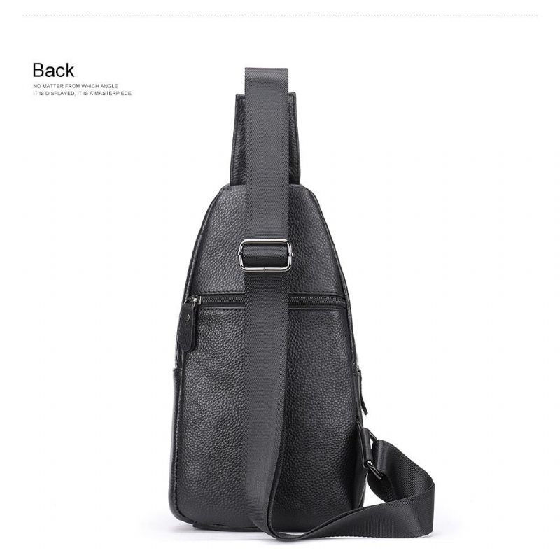 Bolsas Ombro Masculinas Chiques Couro Com Zíper Bolsa Mensageiro Crossbody - Preto