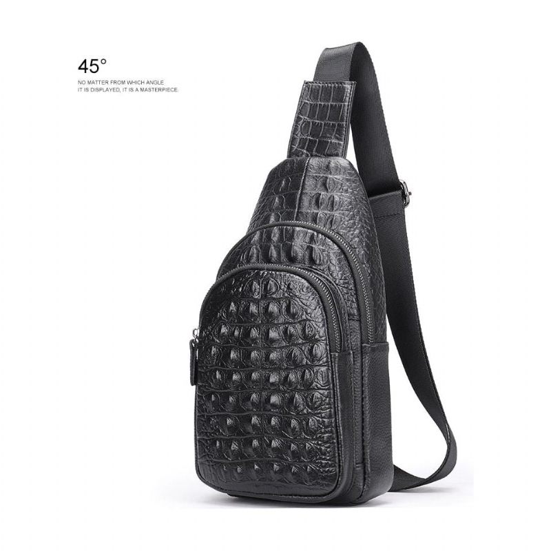 Bolsas Ombro Masculinas Chiques Couro Com Zíper Bolsa Mensageiro Crossbody - Preto