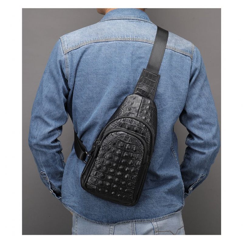 Bolsas Ombro Masculinas Chiques Couro Com Zíper Bolsa Mensageiro Crossbody - Preto