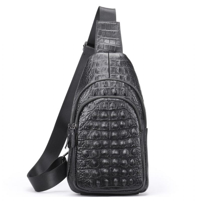 Bolsas Ombro Masculinas Chiques Couro Com Zíper Bolsa Mensageiro Crossbody - Preto