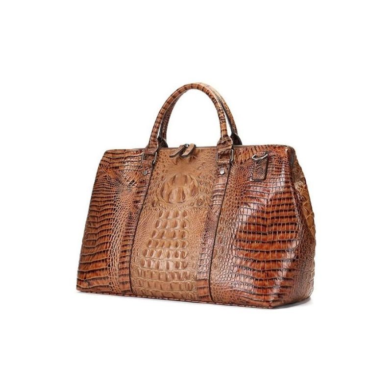 Bolsas Ombro Masculinas Couro Crocodilo Exótico Mochila Viagem - Café