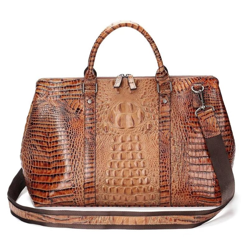 Bolsas Ombro Masculinas Couro Crocodilo Exótico Mochila Viagem - Café