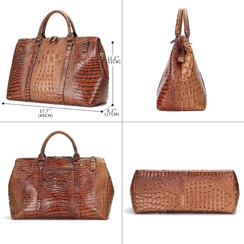 Bolsas Ombro Masculinas Couro Crocodilo Exótico Mochila Viagem - Café