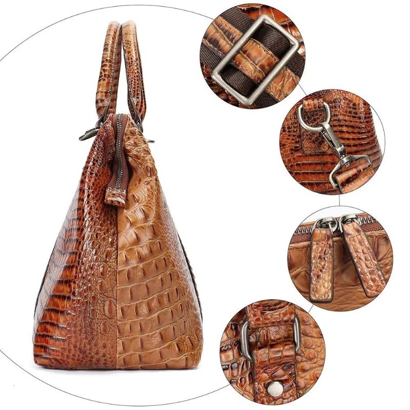 Bolsas Ombro Masculinas Couro Crocodilo Exótico Mochila Viagem - Café