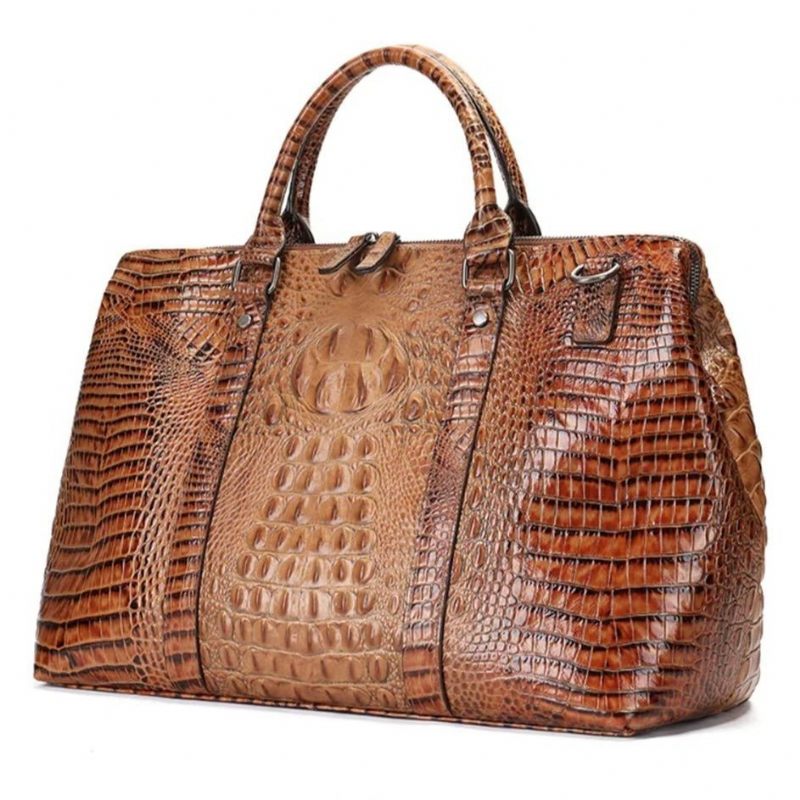 Bolsas Ombro Masculinas Couro Crocodilo Exótico Mochila Viagem - Café