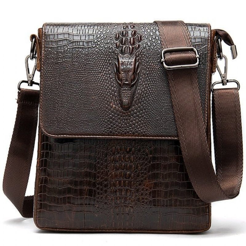 Bolsas Ombro Masculinas Couro Luxo Com Zíper Crossbody Bolsa Mensageiro - Café