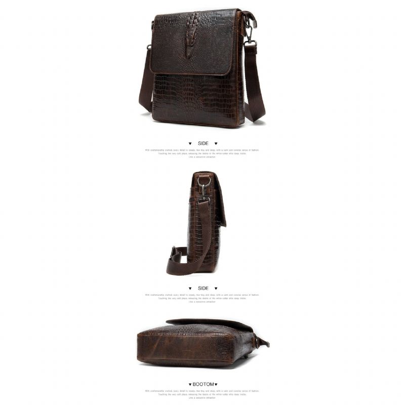 Bolsas Ombro Masculinas Couro Luxo Com Zíper Crossbody Bolsa Mensageiro - Café