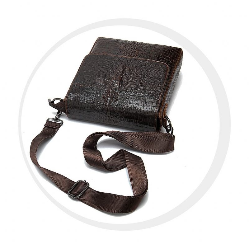 Bolsas Ombro Masculinas Couro Luxo Com Zíper Crossbody Bolsa Mensageiro - Café