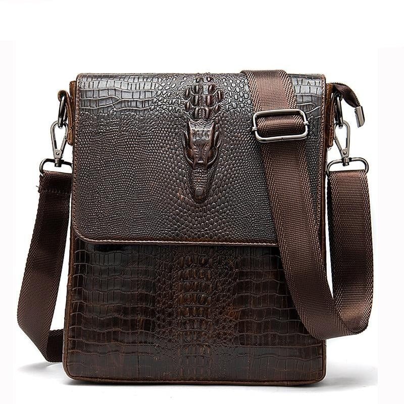 Bolsas Ombro Masculinas Couro Luxo Com Zíper Crossbody Bolsa Mensageiro - Café