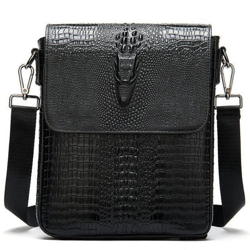 Bolsas Ombro Masculinas Couro Luxo Com Zíper Crossbody Bolsa Mensageiro - Preto