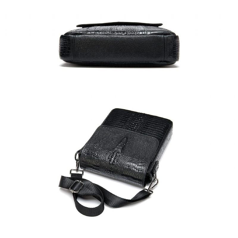 Bolsas Ombro Masculinas Couro Luxo Com Zíper Crossbody Bolsa Mensageiro - Preto