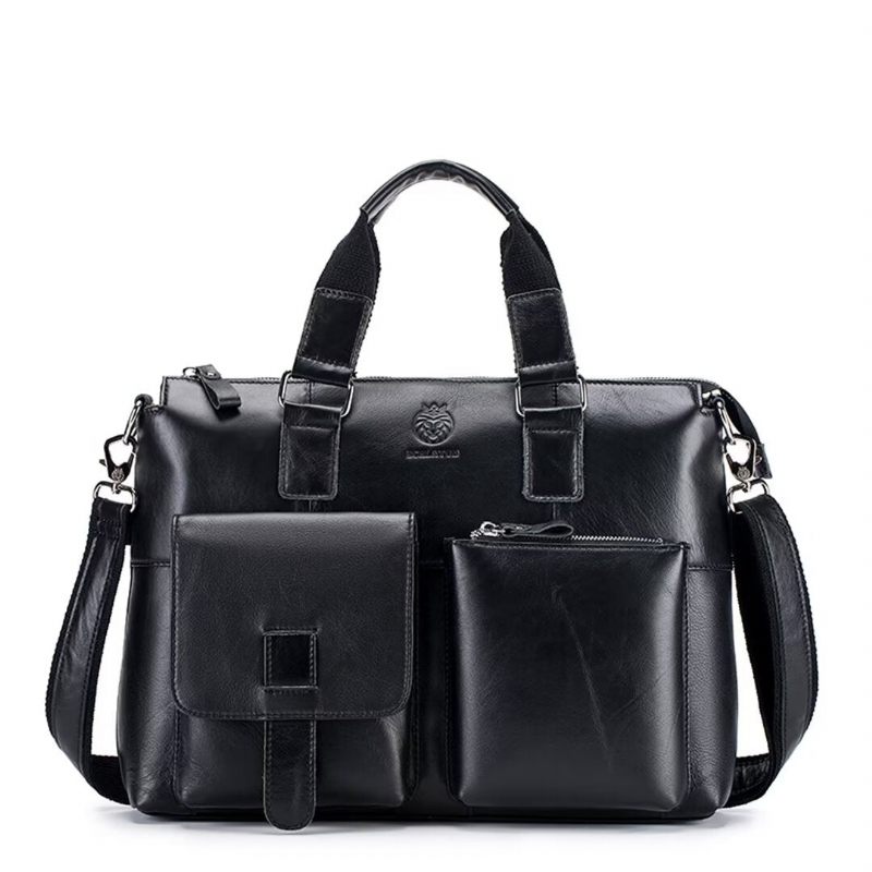 Bolsas Ombro Masculinas Couro Quadrado Distinto Holdall - Preto