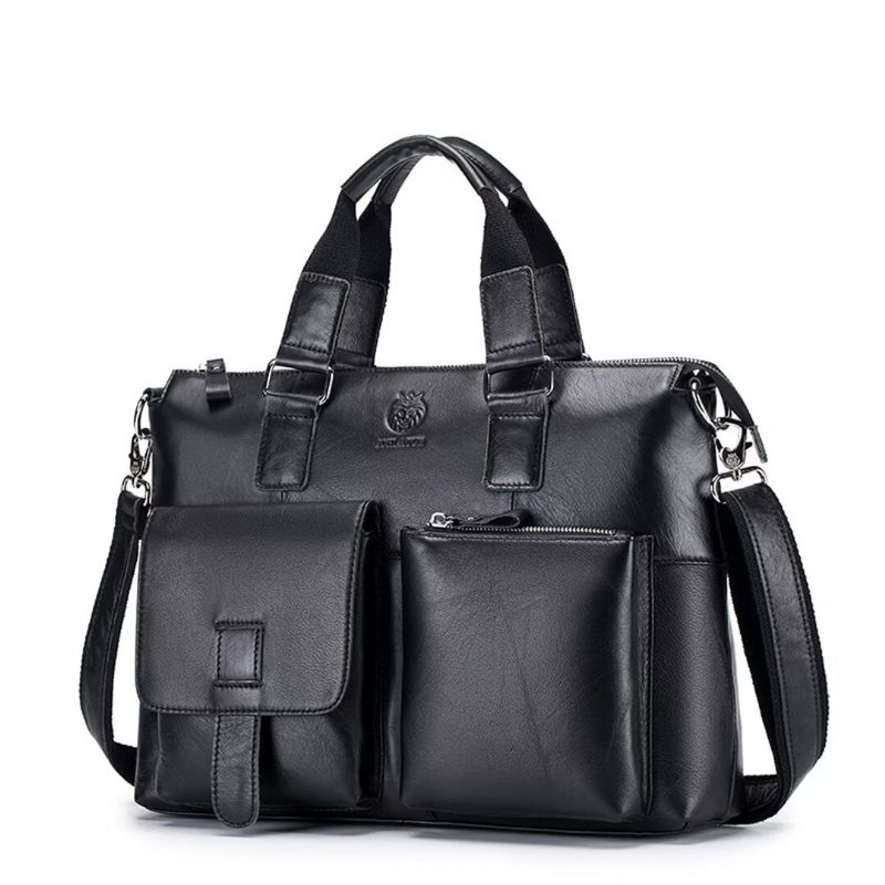 Bolsas Ombro Masculinas Couro Quadrado Distinto Holdall - Preto