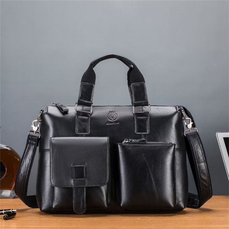 Bolsas Ombro Masculinas Couro Quadrado Distinto Holdall - Preto