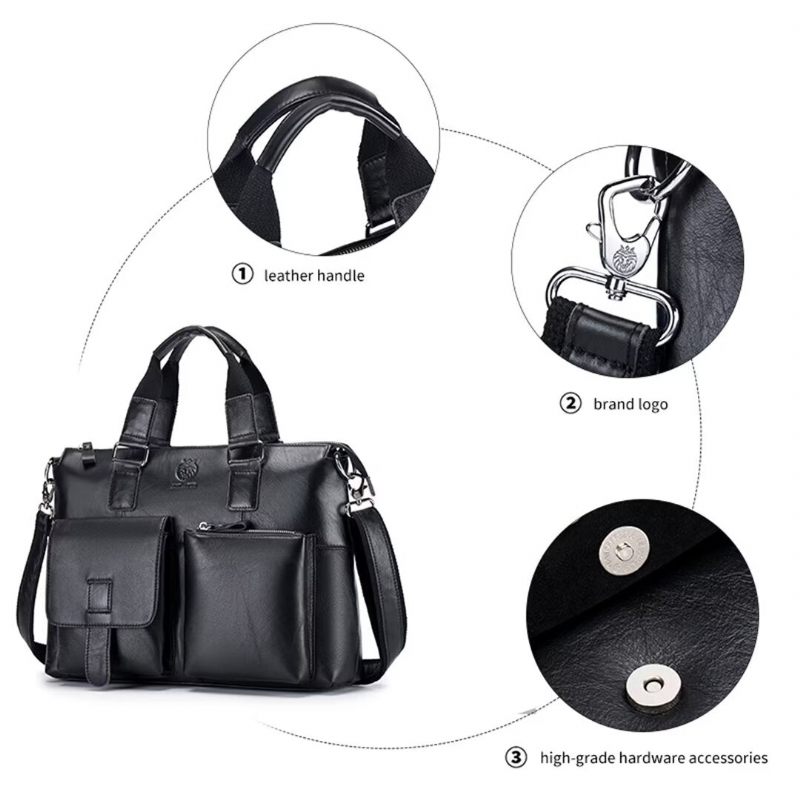 Bolsas Ombro Masculinas Couro Quadrado Distinto Holdall - Preto