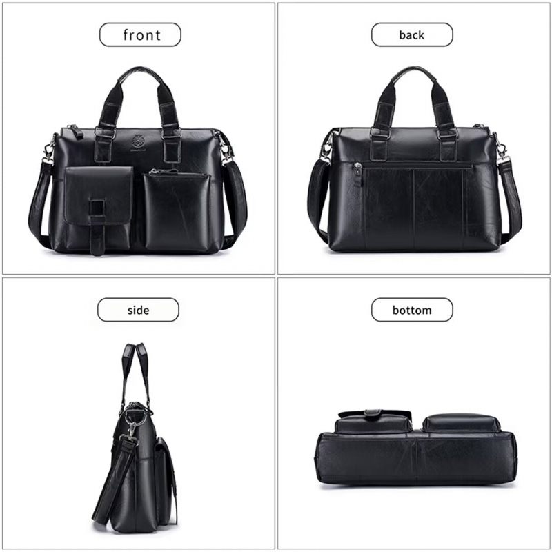 Bolsas Ombro Masculinas Couro Quadrado Distinto Holdall - Preto