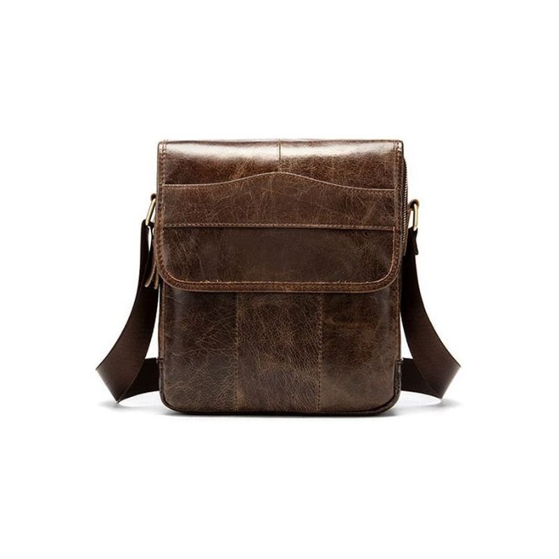 Bolsas Ombro Masculinas Couro Sólido Padrão Crossbody Bolsa Mensageiro - Café