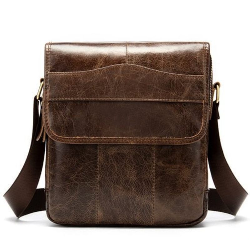 Bolsas Ombro Masculinas Couro Sólido Padrão Crossbody Bolsa Mensageiro - Café