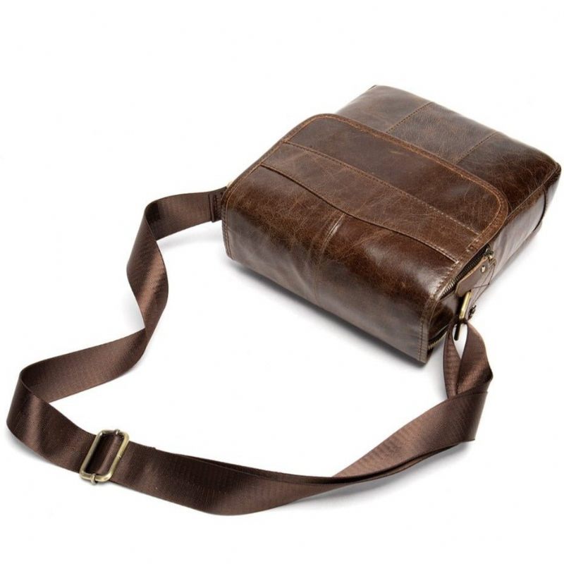 Bolsas Ombro Masculinas Couro Sólido Padrão Crossbody Bolsa Mensageiro - Café