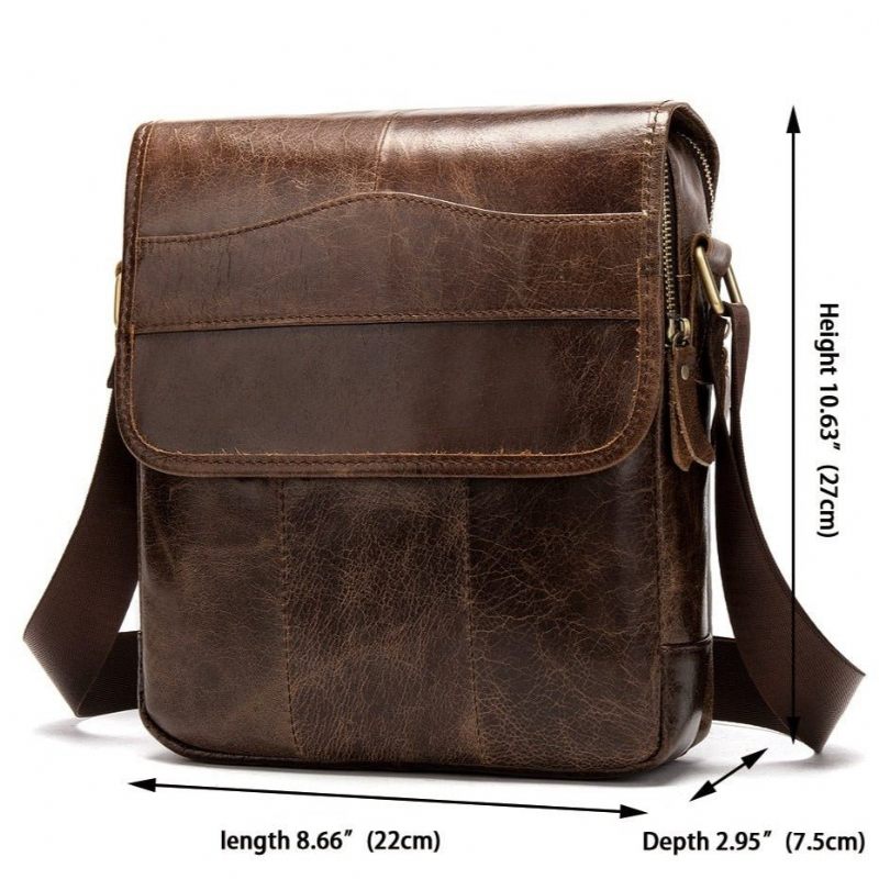 Bolsas Ombro Masculinas Couro Sólido Padrão Crossbody Bolsa Mensageiro - Café