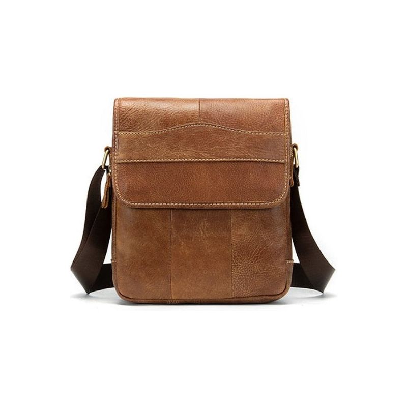 Bolsas Ombro Masculinas Couro Sólido Padrão Crossbody Bolsa Mensageiro - Marrom