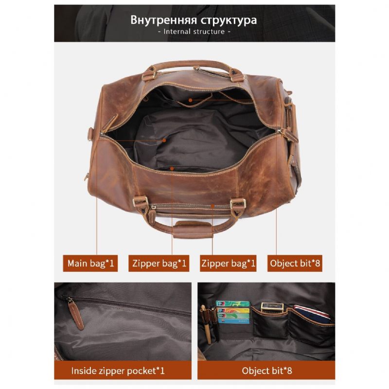 Bolsas Ombro Masculinas Deluxe Retro Couro Zipper Travel Bolsa Mensageiro - Café