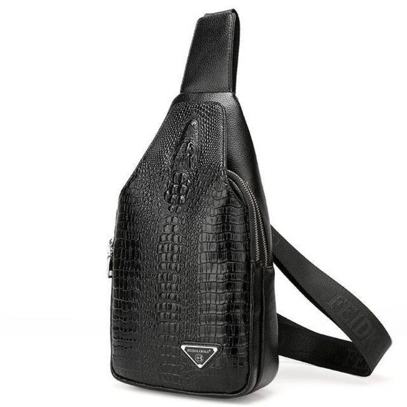 Bolsas Ombro Masculinas Exóticas Com Estampa Crocodilo E Alça Única Mochila Tipo Estilingue - Preto