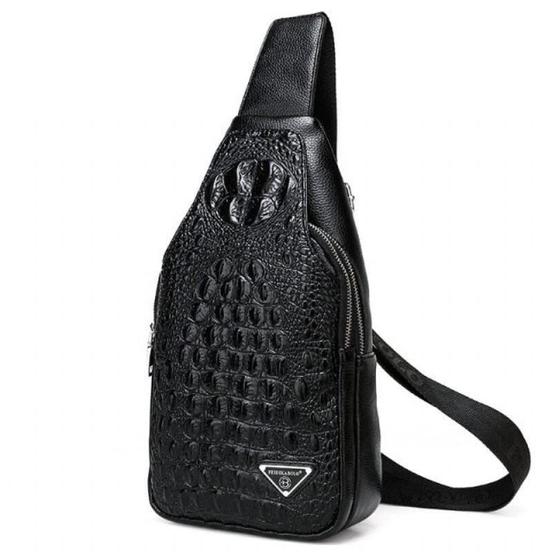 Bolsas Ombro Masculinas Exóticas Com Estampa Crocodilo E Alça Única Mochila Tipo Estilingue - Preto