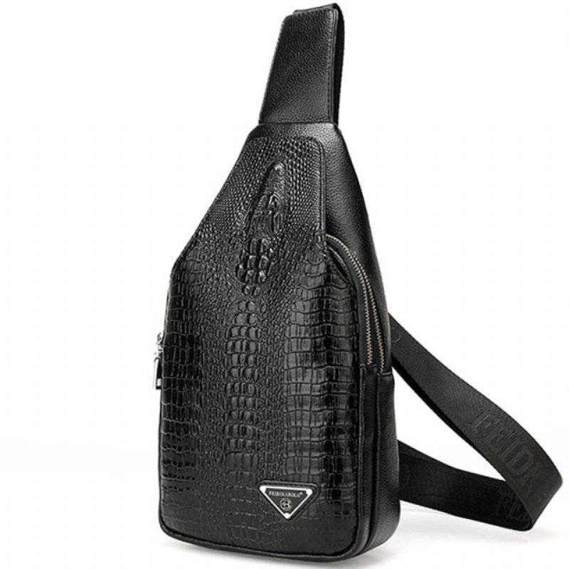 Bolsas Ombro Masculinas Exóticas Com Estampa Crocodilo E Alça Única Mochila Tipo Estilingue - Preto