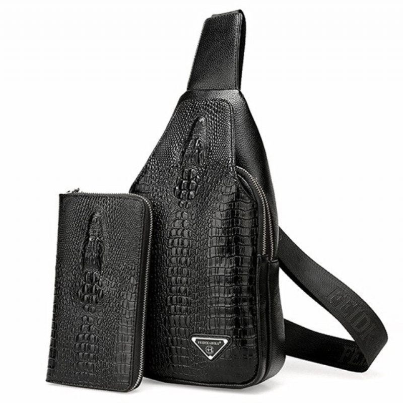 Bolsas Ombro Masculinas Exóticas Com Estampa Crocodilo E Alça Única Mochila Tipo Estilingue - Preto