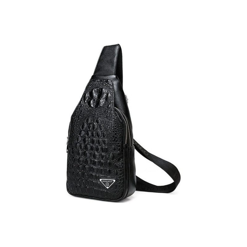 Bolsas Ombro Masculinas Exóticas Com Estampa Crocodilo E Alça Única Mochila Tipo Estilingue - Preto