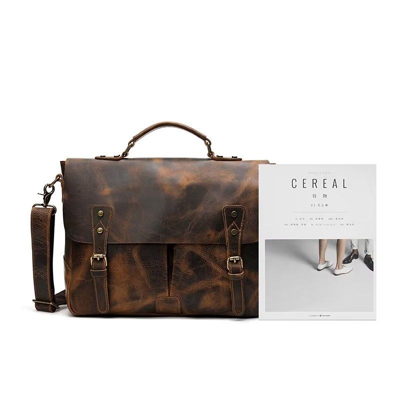 Bolsas Ombro Masculinas Lux Crazy Horse Bolsa Couro - Marrom