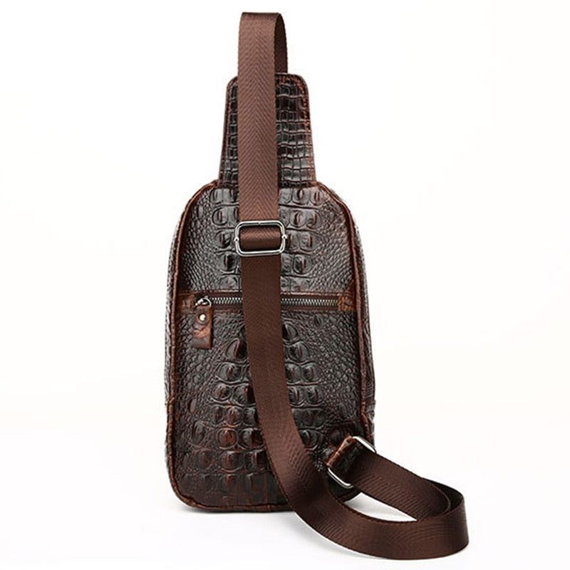 Bolsas Ombro Masculinas Luxo Couro Crocodilo Padrão Bolsa Mensageiro - Café