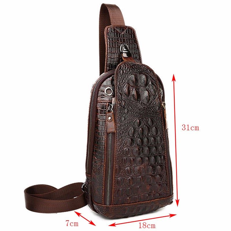 Bolsas Ombro Masculinas Luxo Couro Crocodilo Padrão Bolsa Mensageiro - Café