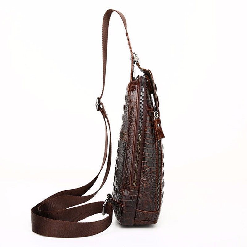 Bolsas Ombro Masculinas Luxo Couro Crocodilo Padrão Bolsa Mensageiro - Café